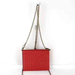 BOTTEGA VENETA Red Leather Intrecciato Shoulder Bag